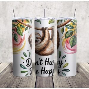 Hand Crafted Sloth Design Tumbler - White and Green